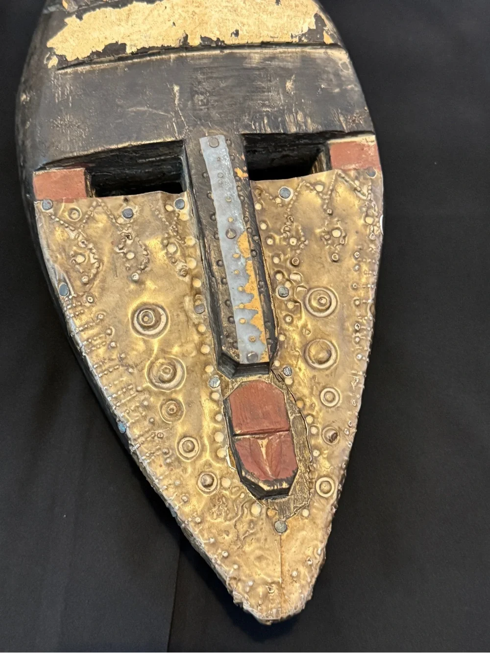 Hand Carved Wood Mask: Wood &Metal Wall Decorative Sculpture 11.5